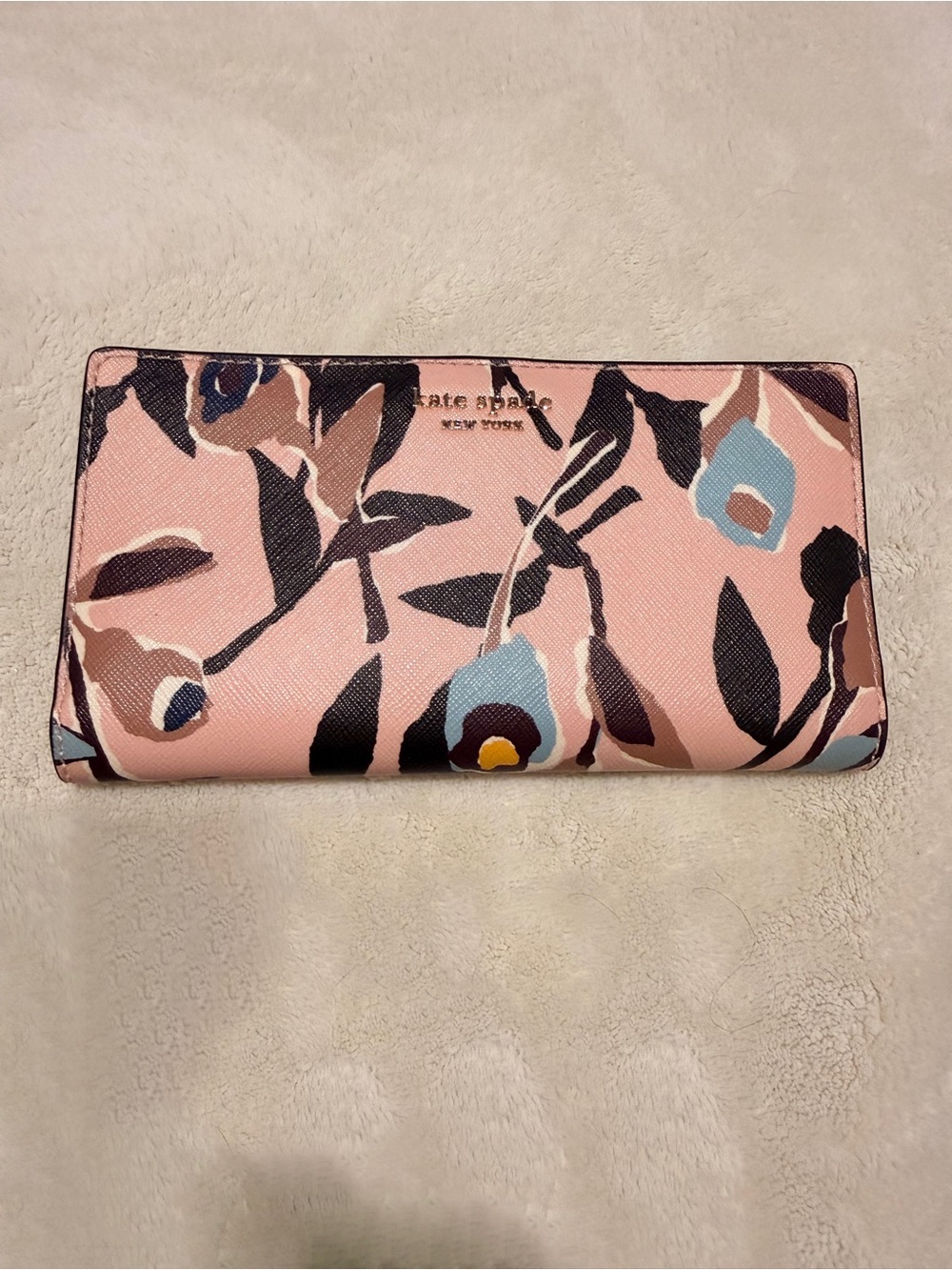 kate spade Pink Floral Continental Wallet with Blue Accents